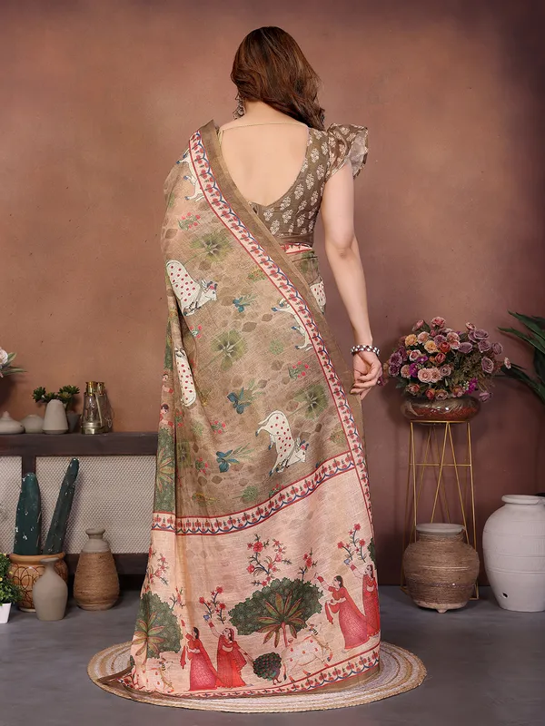 Beige_Silk_Blend_Saree_For_Women