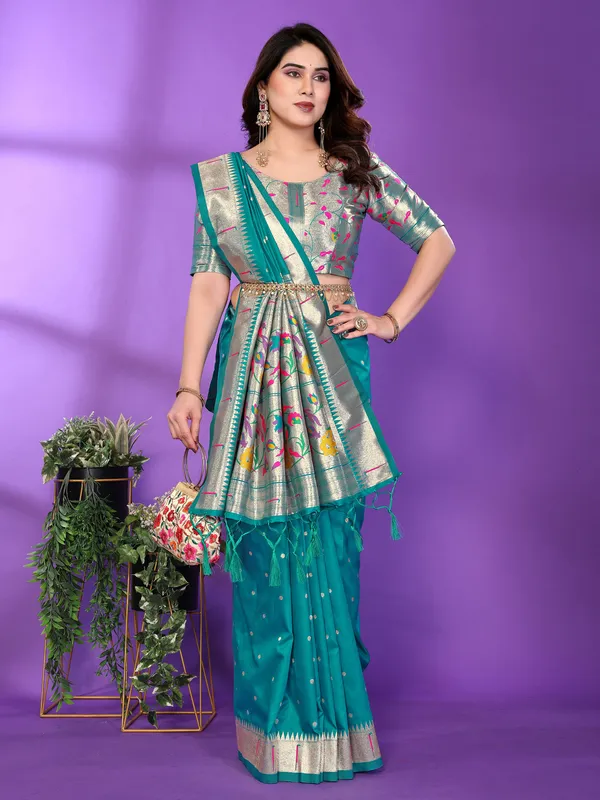 Teal_Silk_Cotton_Saree_For_Women