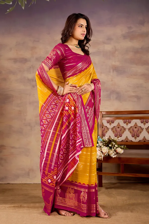 Yellow,_Magenta_Pure_Georgette_Saree_For_Women