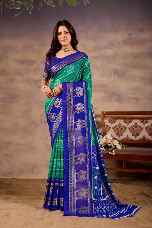 Blue_Green_Pure_Georgette_Saree_For_Women
