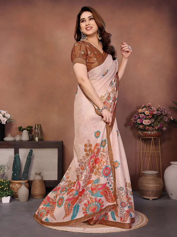Peach_Silk_Blend_Saree_For_Women