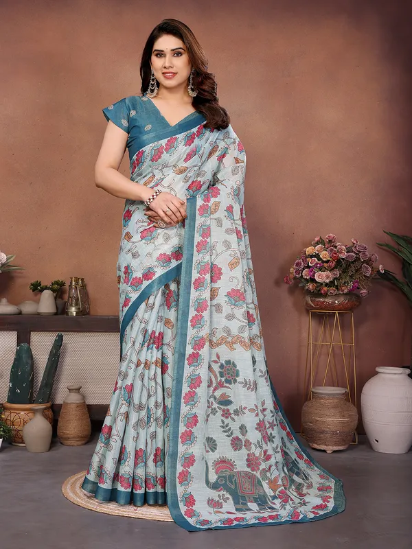 Blue_Silk_Blend_Saree_For_Women