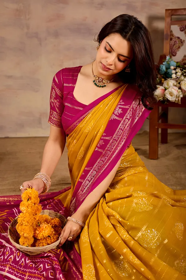 Yellow,_Magenta_Pure_Georgette_Saree_For_Women