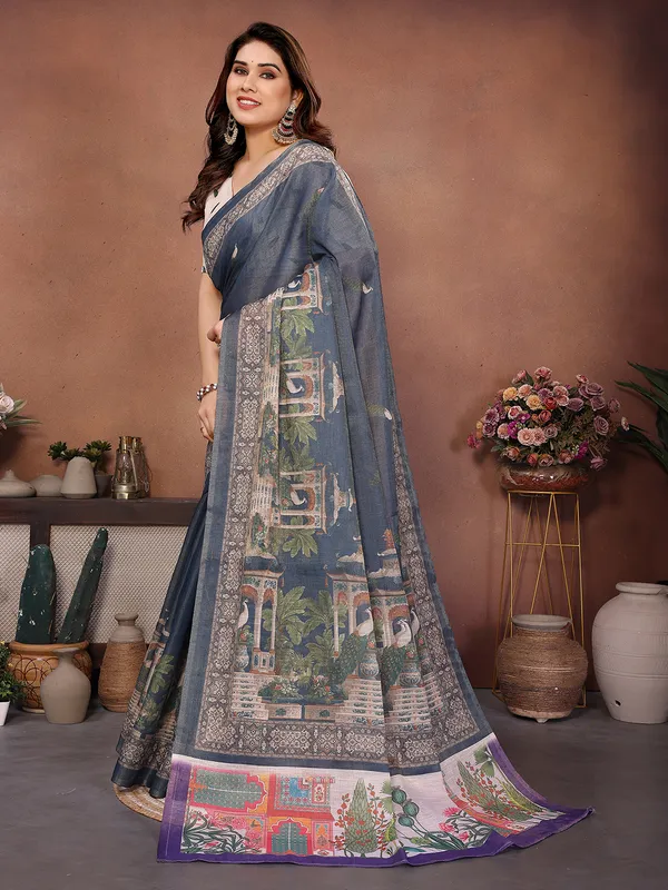 Grey_Silk_Blend_Saree_For_Women
