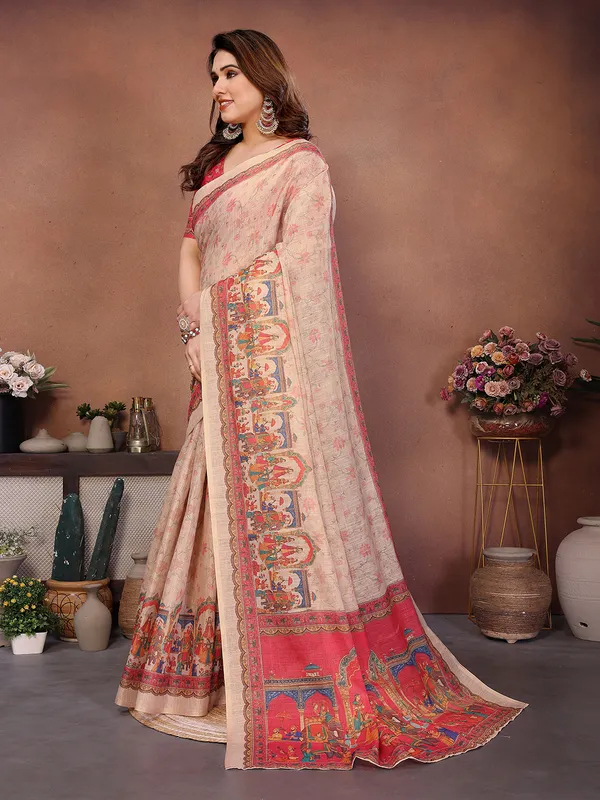 Peach_Silk_Blend_Saree_For_Women