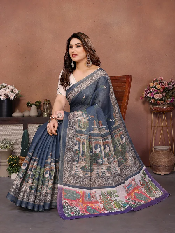 Grey_Silk_Blend_Saree_For_Women