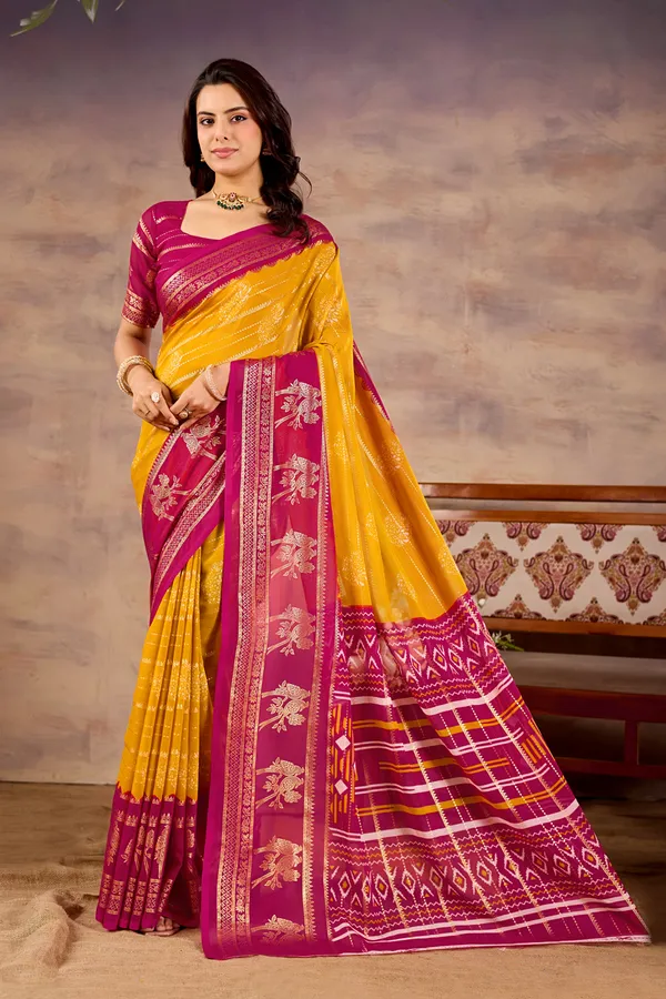 Yellow,_Magenta_Pure_Georgette_Saree_For_Women