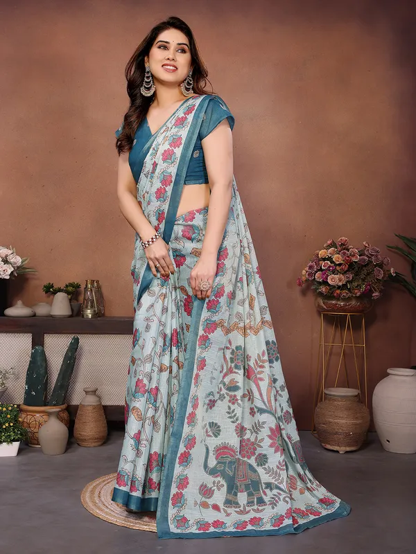 Blue_Silk_Blend_Saree_For_Women
