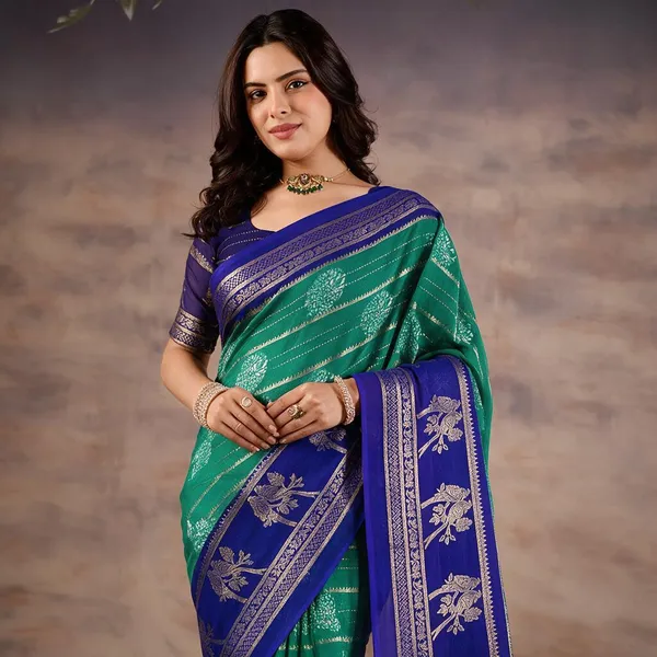 Blue_Green_Pure_Georgette_Saree_For_Women