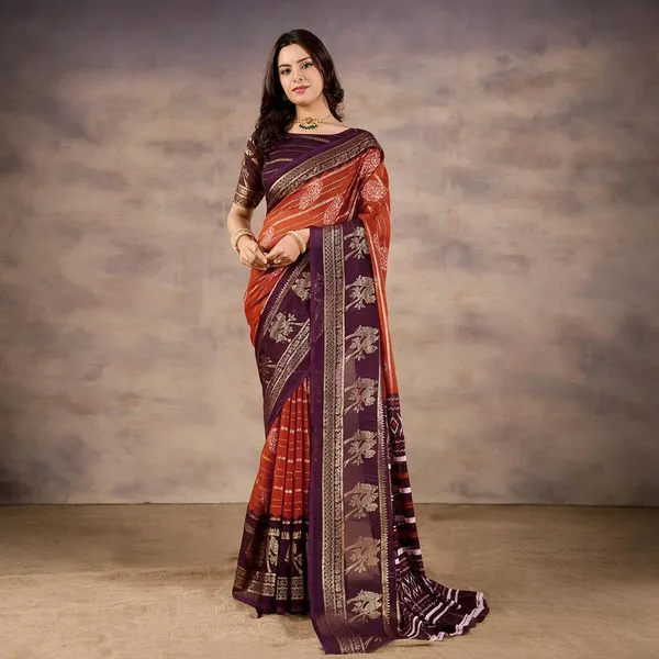 Purple_And_Orange_Pure_Georgette_Saree_For_Women
