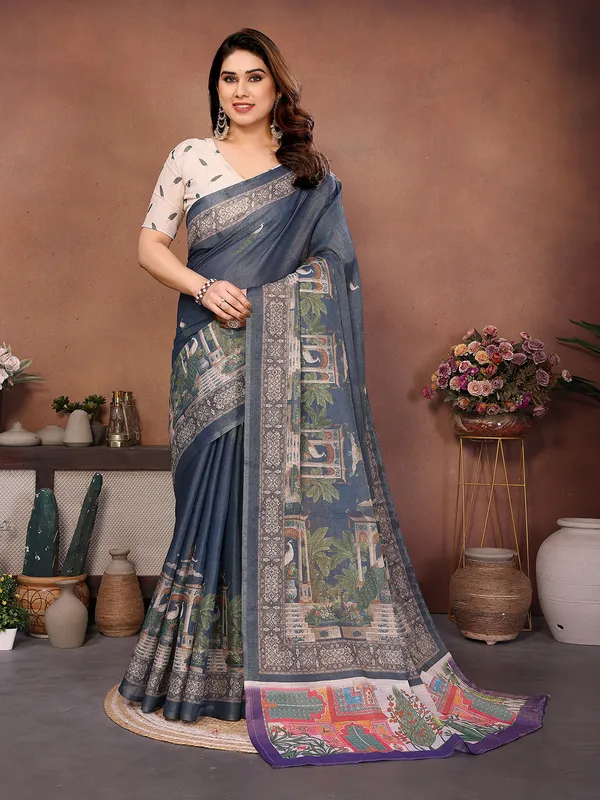 Grey_Silk_Blend_Saree_For_Women