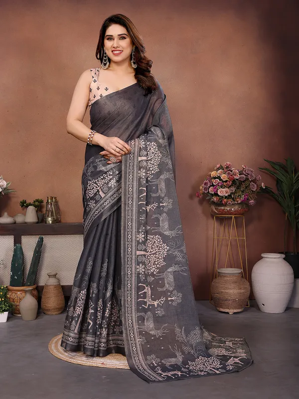 Grey_Silk_Blend_Saree_For_Women