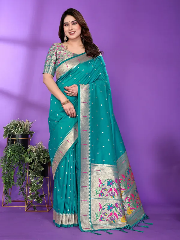 Teal_Silk_Cotton_Saree_For_Women