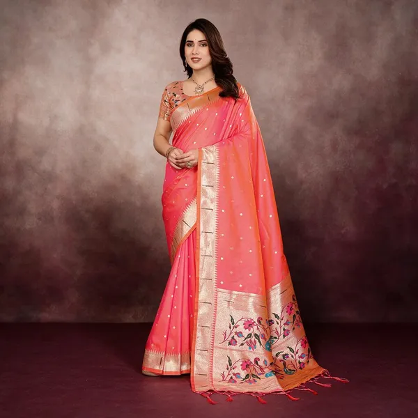 Coral_Pink_Silk_Cotton_Saree_For_Women