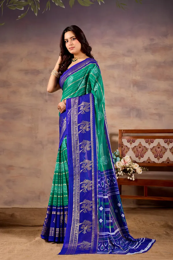 Blue_Green_Pure_Georgette_Saree_For_Women