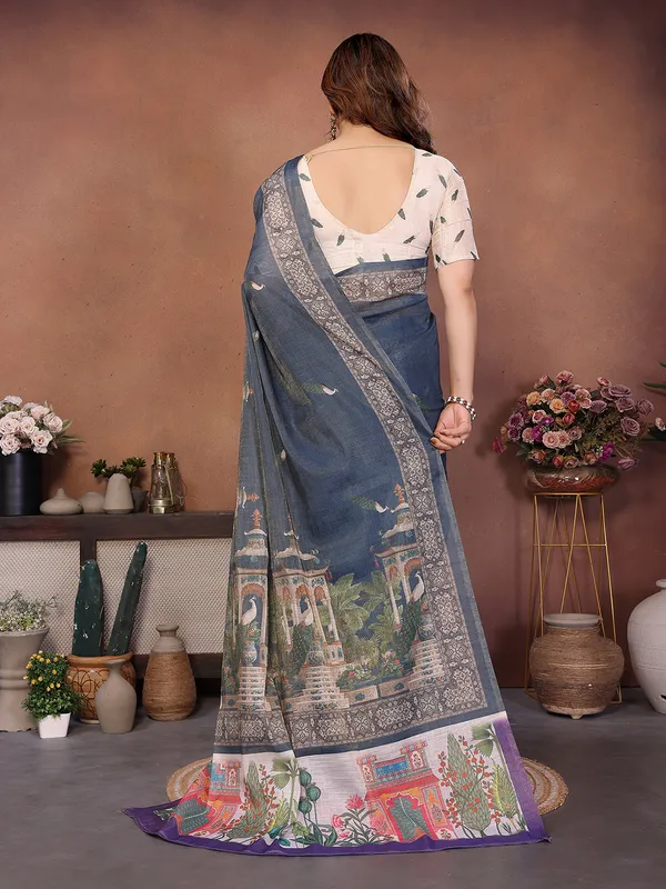 Grey_Silk_Blend_Saree_For_Women