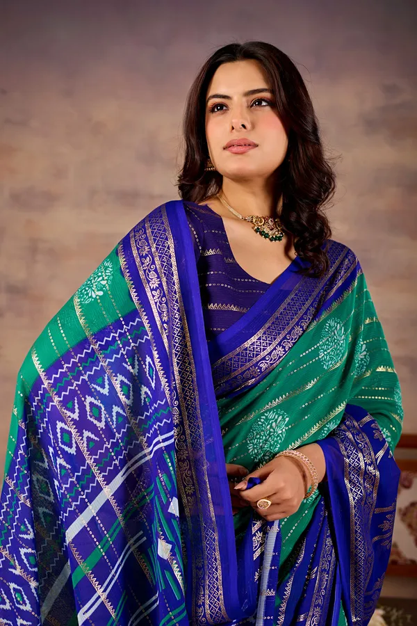 Blue_Green_Pure_Georgette_Saree_For_Women
