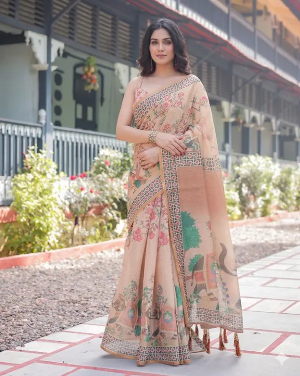 Beige_Linen_Saree_For_Women
