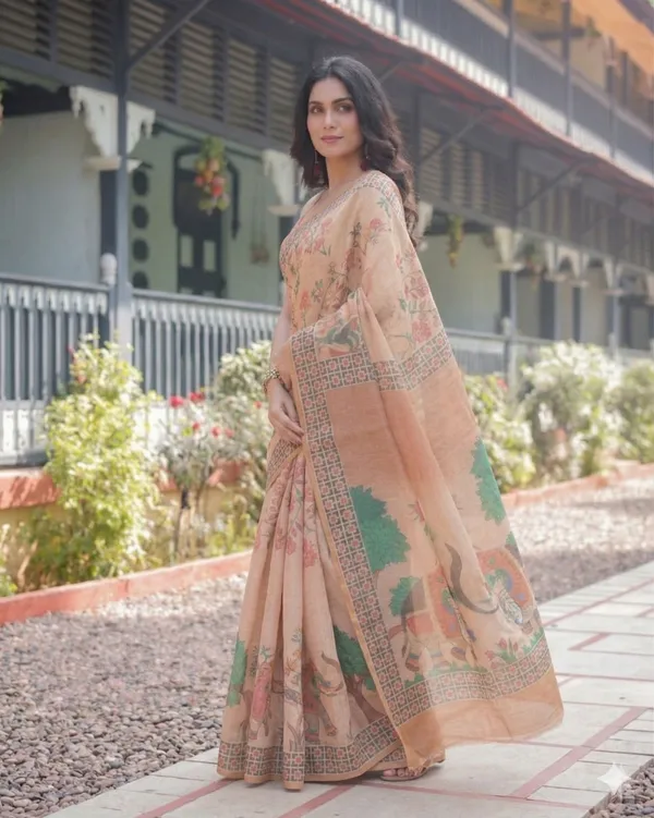 Beige_Linen_Saree_For_Women