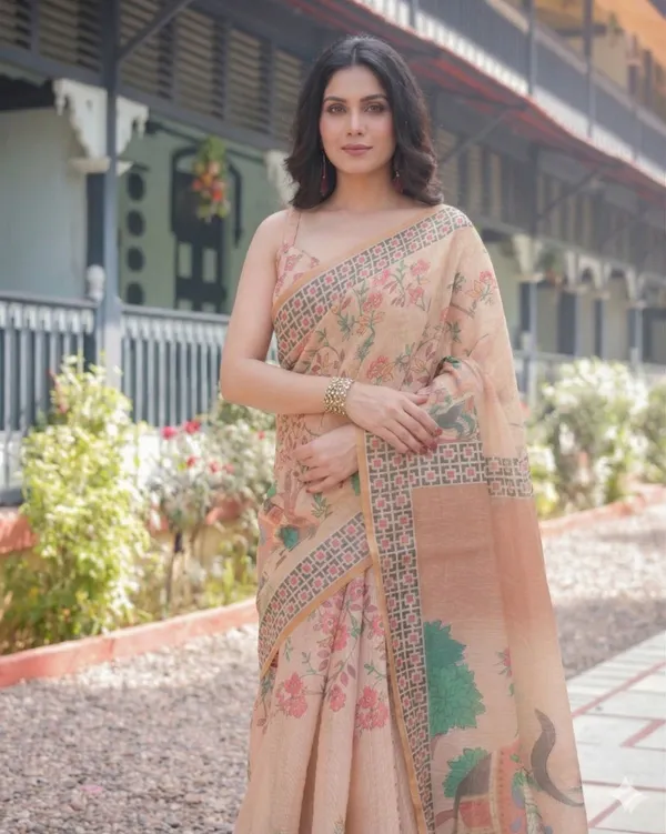 Beige_Linen_Saree_For_Women