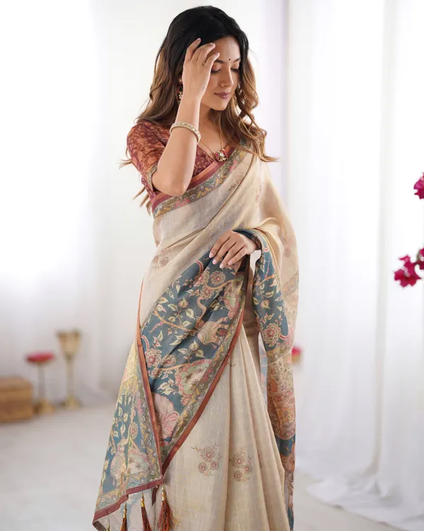 Beige_Linen_Saree_For_Women