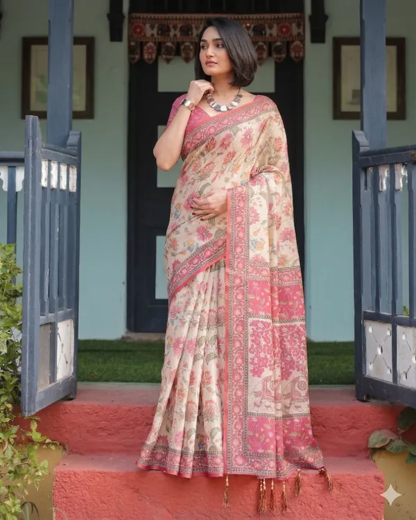 Beige_Linen_Saree_For_Women