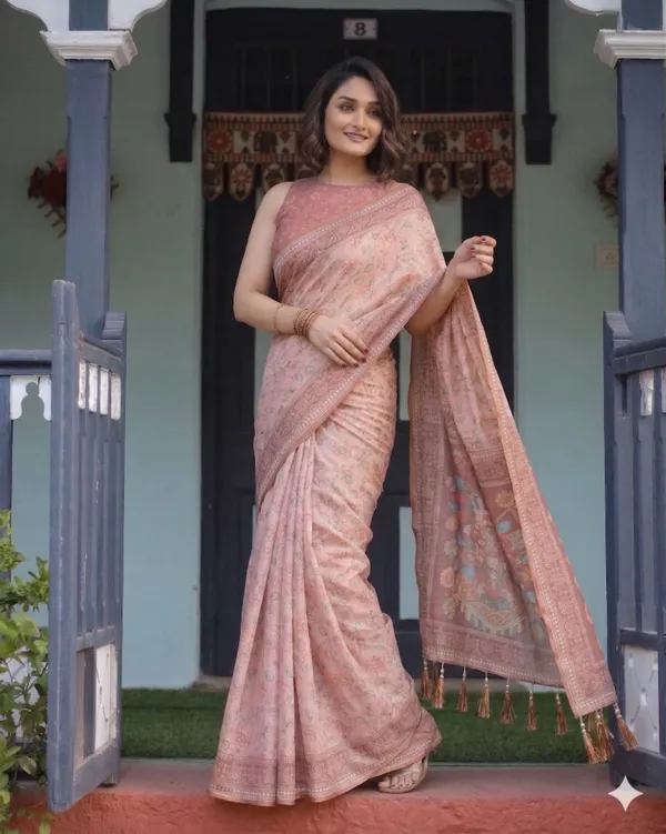 Pink_Linen_Saree_For_Women