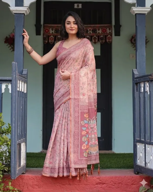 Pink_Linen_Saree_For_Women