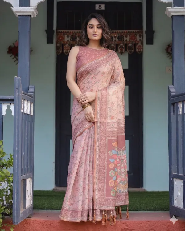 Pink_Linen_Saree_For_Women