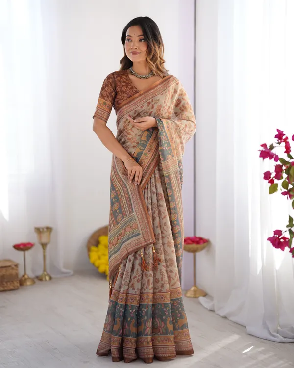 Beige_Linen_Saree_For_Women
