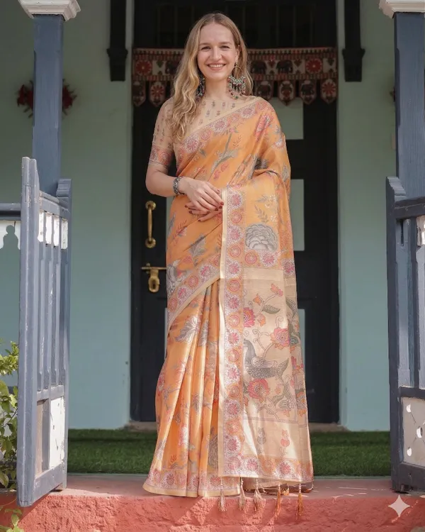 Orange_Linen_Saree_For_Women