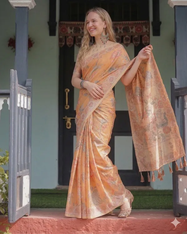 Orange_Linen_Saree_For_Women