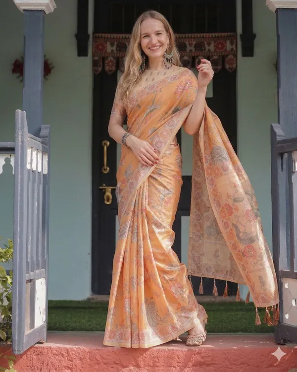 Orange_Linen_Saree_For_Women