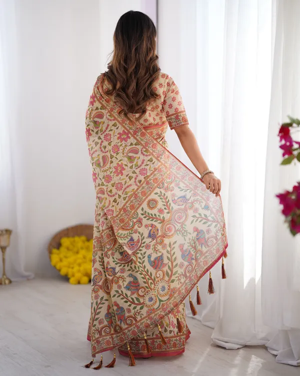 Cream_Linen_Saree_For_Women