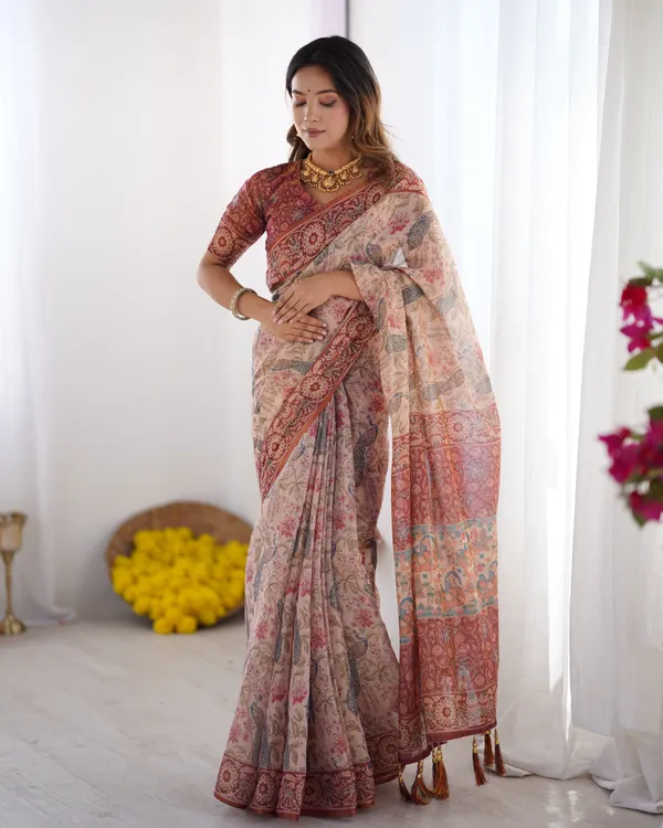 Cream_Linen_Saree_For_Women