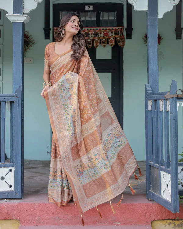Orange_Linen_Saree_For_Women