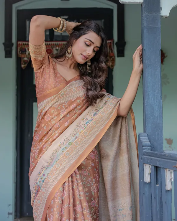 Orange_Linen_Saree_For_Women