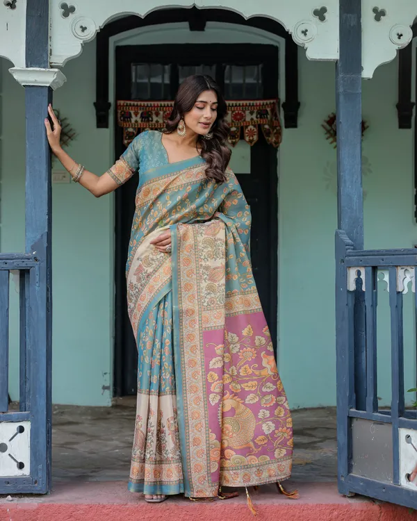 Blue_Linen_Saree_For_Women