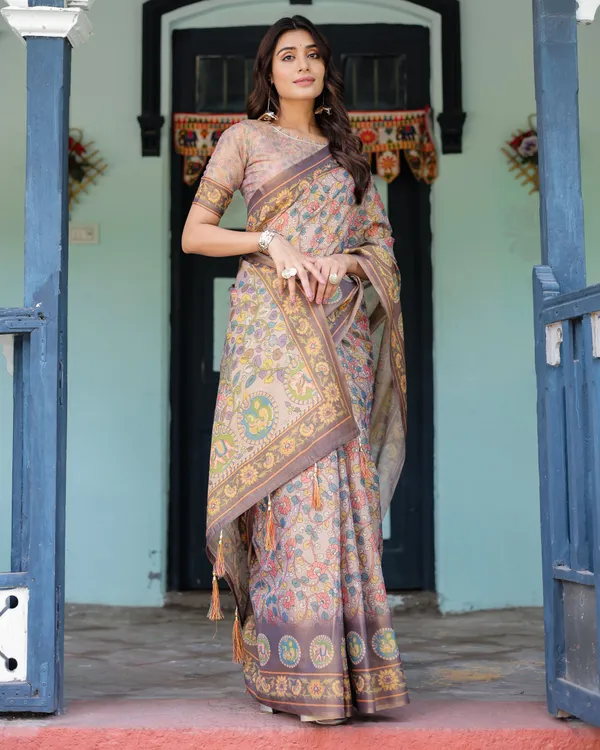 Beige_Linen_Saree_For_Women