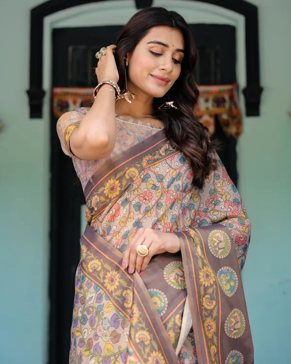 Beige_Linen_Saree_For_Women