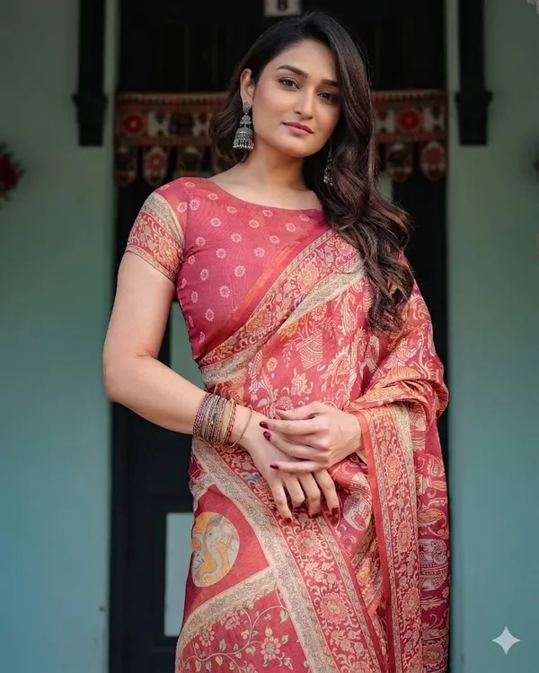 Pink_Linen_Saree_For_Women
