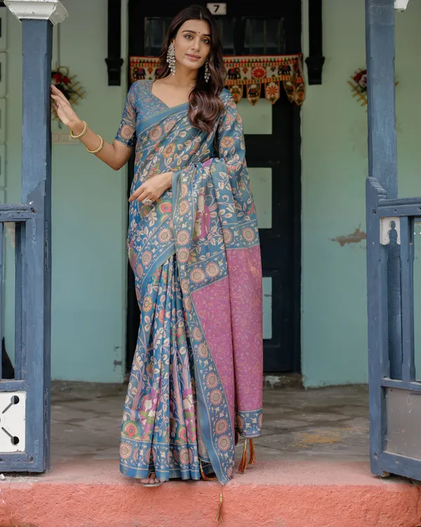 Blue_Linen_Saree_For_Women