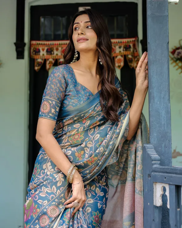 Blue_Linen_Saree_For_Women