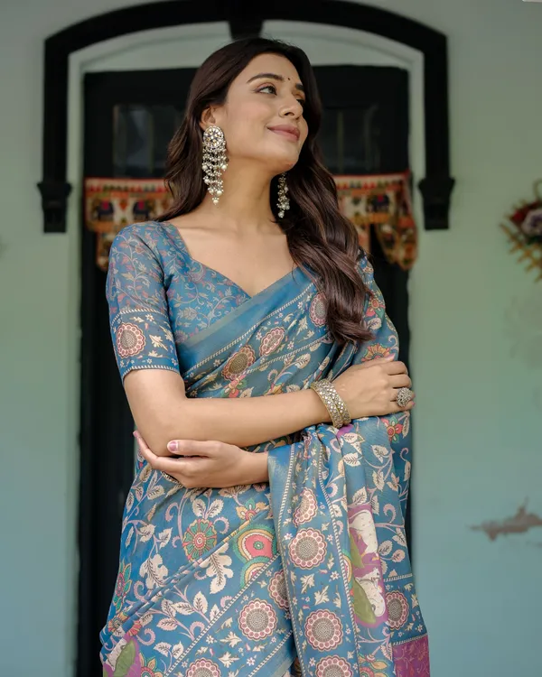 Blue_Linen_Saree_For_Women