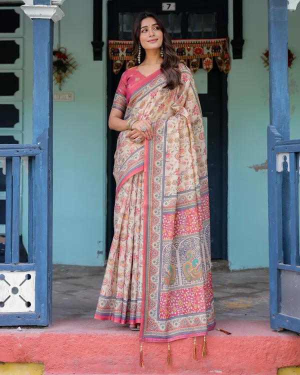 Beige_Linen_Saree_For_Women