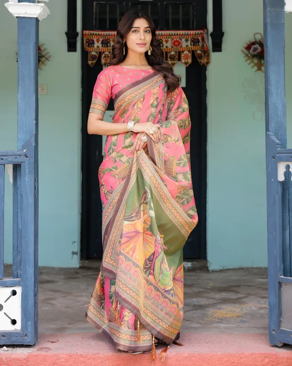 Pink_Linen_Saree_For_Women