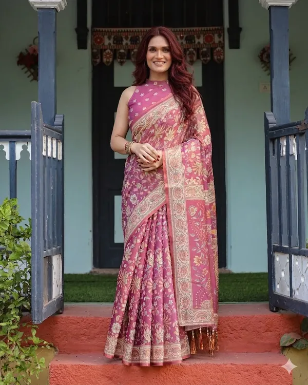 Pink_Linen_Saree_For_Women