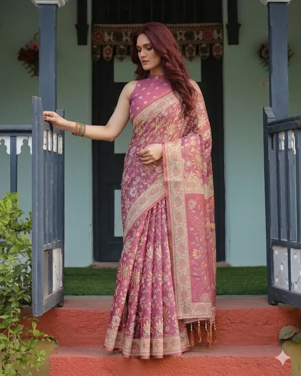 Pink_Linen_Saree_For_Women