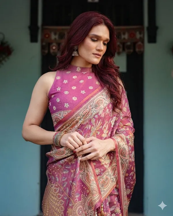 Pink_Linen_Saree_For_Women