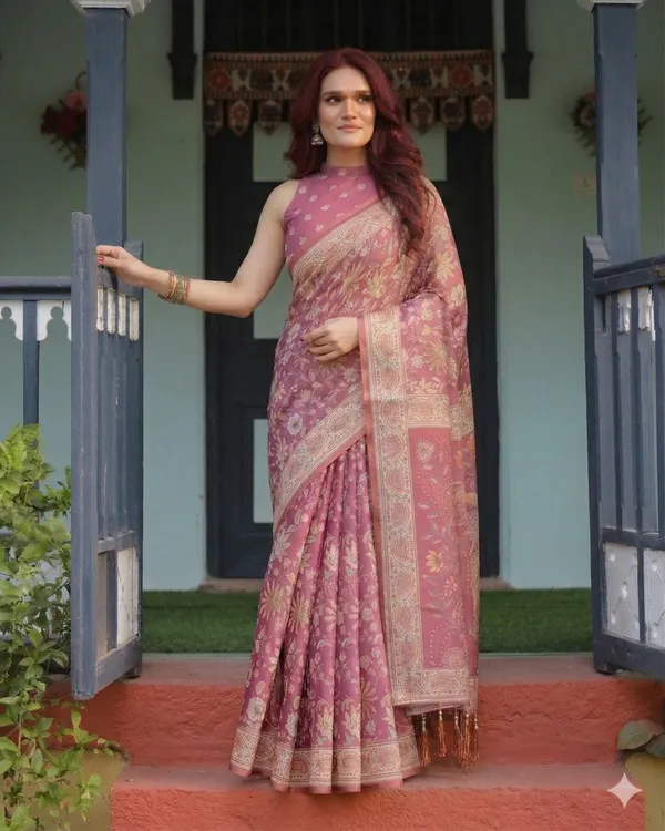 Pink_Linen_Saree_For_Women